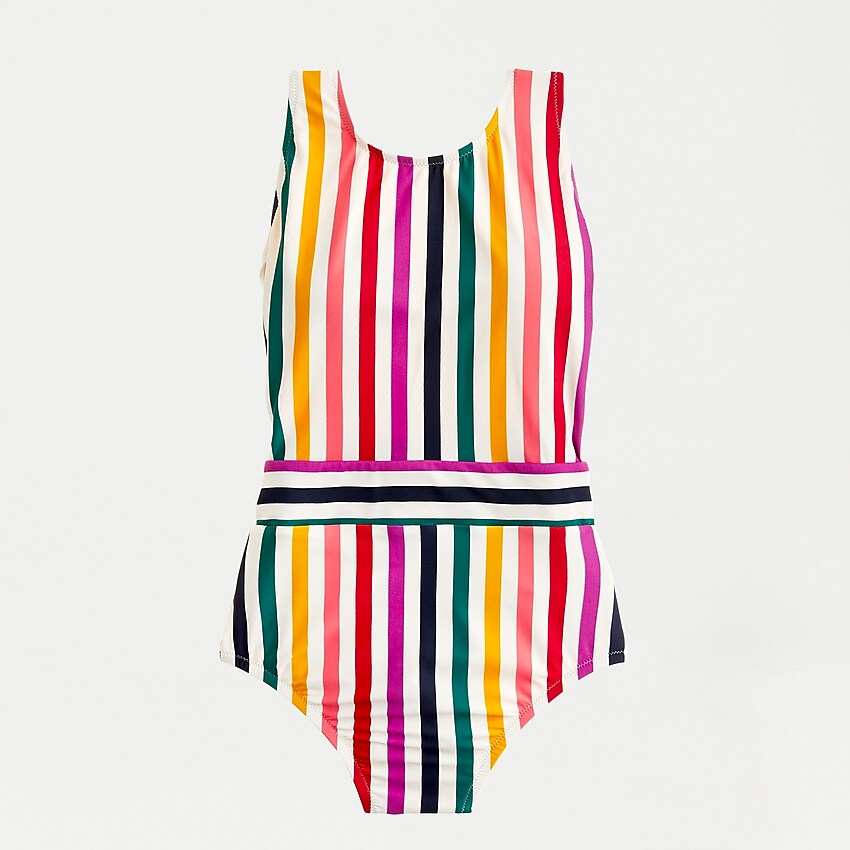 J Crew Sporty V Back One Piece Swimsuit In Rainbow Stripes Swimmy