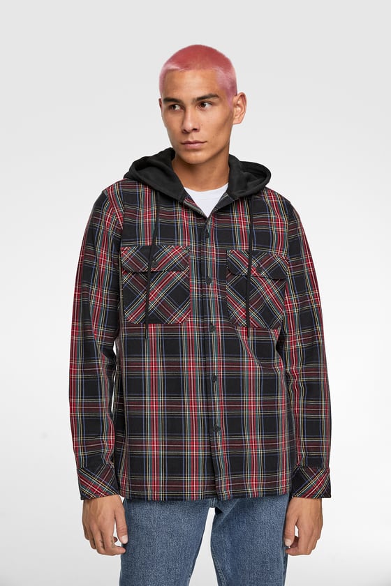 zara flannel hoodie