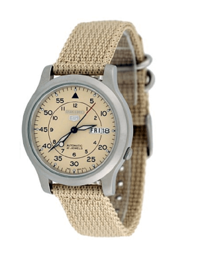 Seiko men's snk803 seiko 5 2025 automatic watch with beige canvas strap
