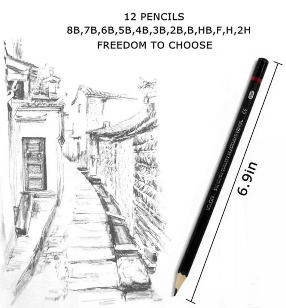 12pcs Professional sketch drawing art pencil set (sizes 8B to 2H