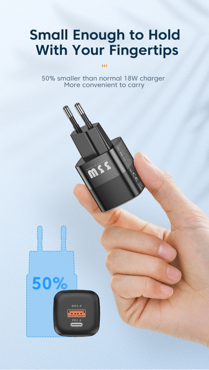 KUULAA 33W GaN Dual port Type C PD Fast Charger EU Plug Black - Home ...