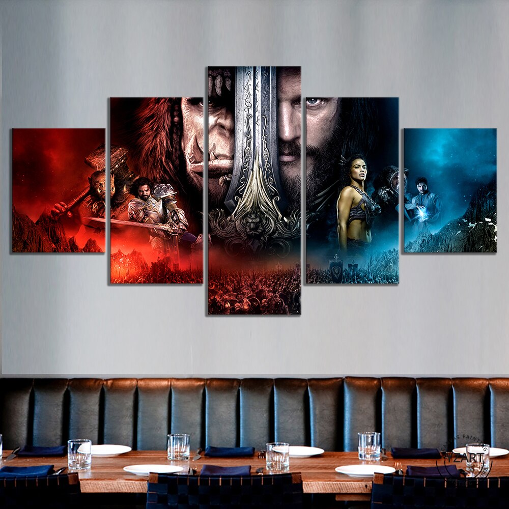 5 Piece Wall Frame Movie Warcraft Poster Paintings HD Wall Picture For ...