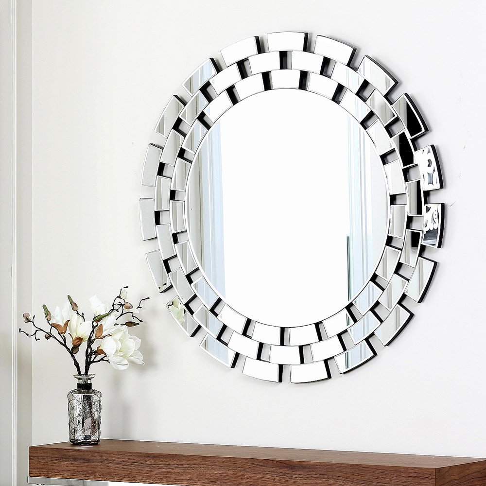 Abbyson Devon Round Wall Mirror - Silver - Bevelled edges