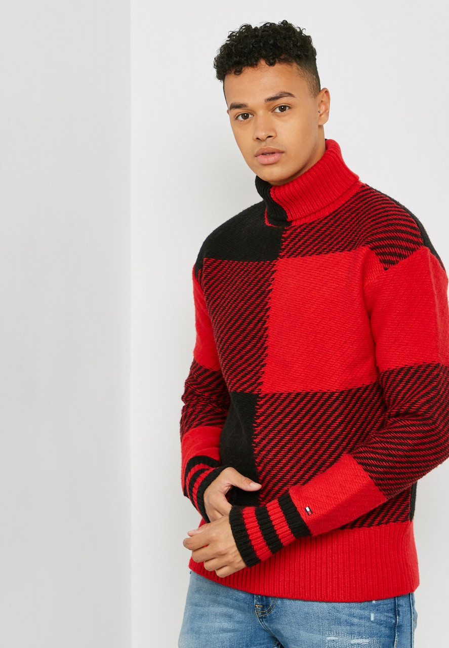 tommy hilfiger red and black sweater